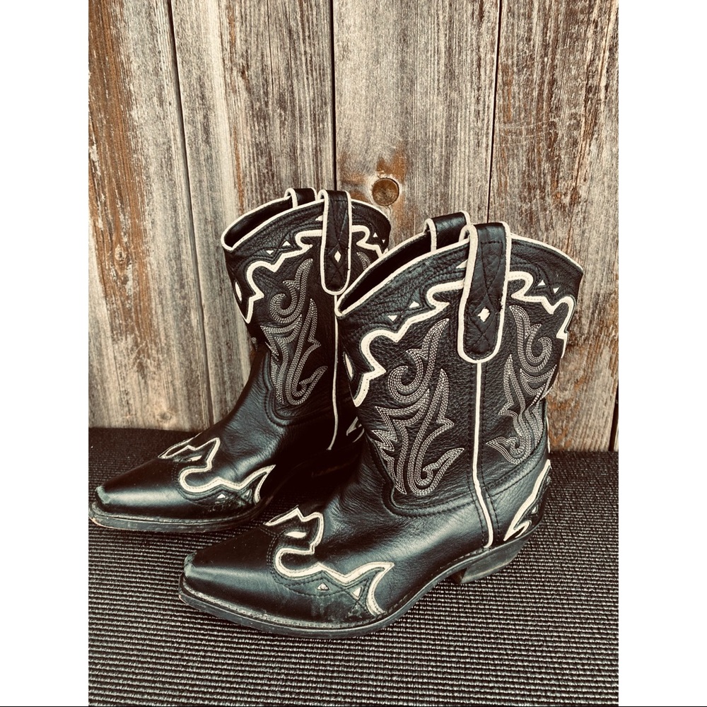 WESTERN STYLE leather black&white cowgirl boots
